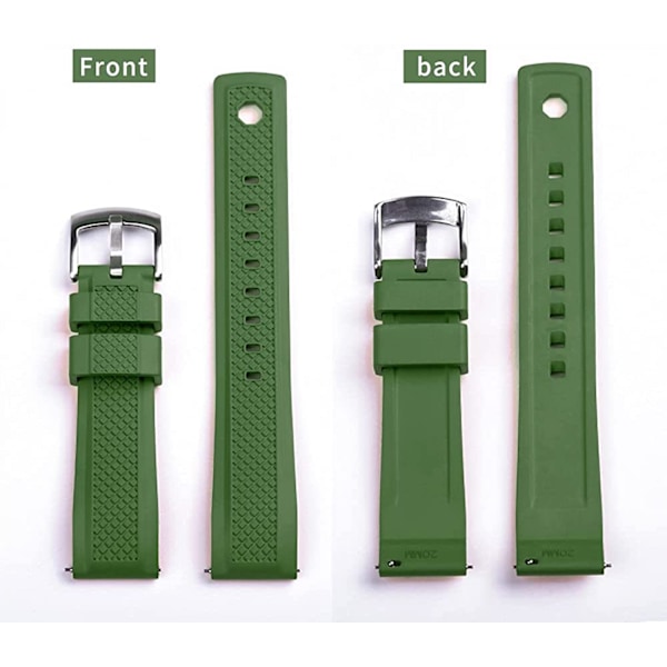 AVEKI klockarmband 20 mm rostfritt stål spänne snabbkoppling fluorogummiband för män, militärgrön