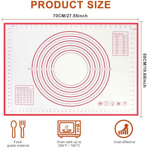 Non-stick kavel, 70×50cm silikonkavel, halkfri silikonbakmatta, matplatta, kakmatta, kakmatta, kaka/pizzamatta 70*50CM - red