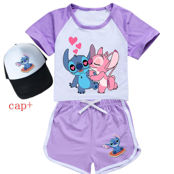 Lilo And Stitch Pajamas Set Summer Kids Short Sleeve T-shirt Sleepwear Pajamas Cartoon Lilo Stitch Kids Cos Sportswear Outfits 6T(130)