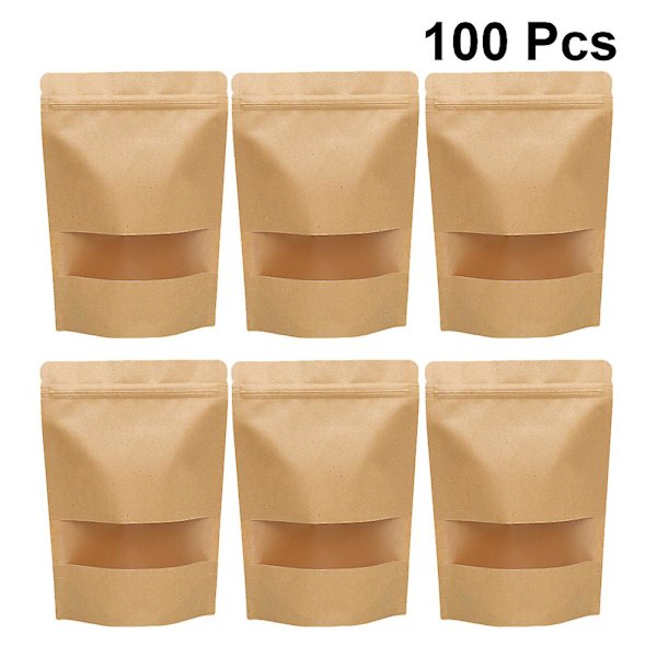 100 stk Kraftpapirposer med selvforsegling for matoppbevaring, emballasjeposer, sikre forseglede poser
