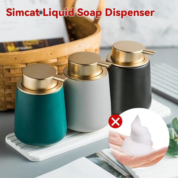 Keramisk sæbedispenser til badeværelse køkken flydende sæbepumpe let tryk design sort 12,5x8,5 cm