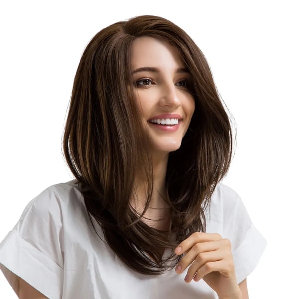 TG Fashion Dame Parykk med Sideskill, Naturlig Medium Lengde, Brun