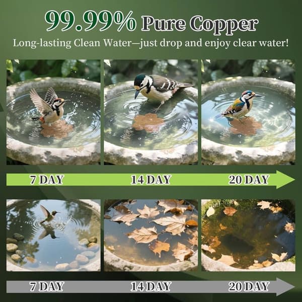 1/2-pack Bird Bath Copper Disc – 99.99% Pure Copper Cleaning Disc for Clean Water, Triple-Point Support, Fits All Bird Baths 2-pack
