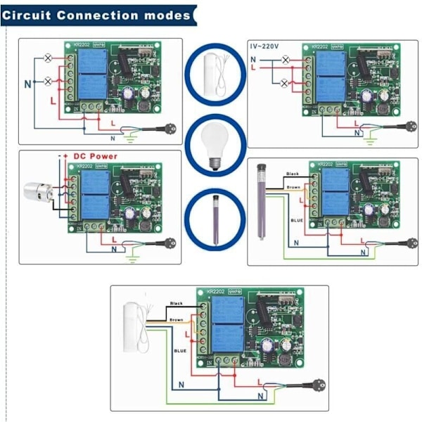 DieseRC Trådløs fjernkontrollbryter 433 MHz, 2 kanaler AC 220V med relémottaker og 2 fjernkontroller for garasjeport, rullgardin, lys, pumper