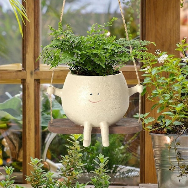 Gyngende Ansiktspotter, Søte Veggmonterte Blomsterpotter i Resin for Innendørs og Utendørs Bruk, Sukulenter/Kaktuskurv{F2}