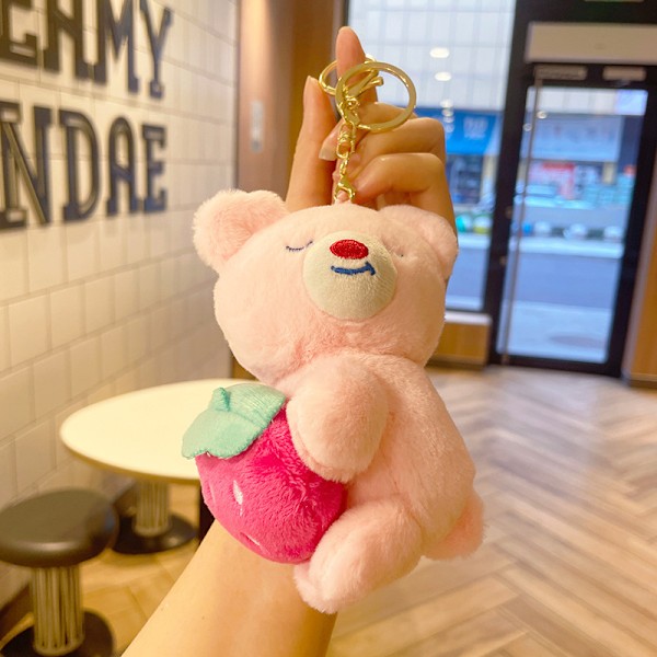 Tecknad Kuromi docka skolväska hänge docka plyschleksak par nyckelring väska hänge Plush Strawberry Hug Bear-Pink 11cm (with keychain)