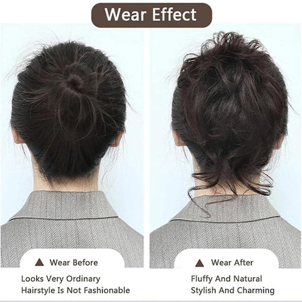Hårdel med klämma, hårknut, lockig hårtofs med hår, chignon voluminös hårdel, I{hh} Dark brown