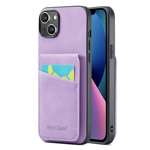 FIERRE SHANN Korthållare Telefonfodral för iPhone 13 RFID-blockering PU Läder+TPU Ställskydd Purple