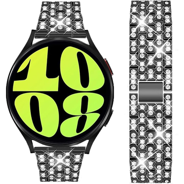 Rem til Samsung Galaxy Watch 7/6/5/4 20mm Bling Diamant Metal Udskiftningsrem til Kvinder og Mænd Black