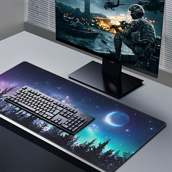 Galaxy Stor Musemåtte, Skrivebordsmåtte med Skridsikker Base, Udstrakt Musemåtte XXL, Tastatur Musemåtte, Skrivebordsmåtte Ovenpå Skrivebordet (90x40 cm)