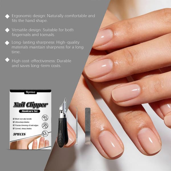 Splash-proof 25 Degree Oblique Edge Nail Clipper Set 3-piece, Anti-splash Oblique Nail Clipper for Thick and Ingrown Nails, Includes Nail File for Complete 1Bag