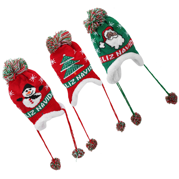 Stickade Julmössor för Barn Santa Claus Julgran Snö Mönster Beanie Hatt för Barn Tonåringar Vinter Varma Tillbehör 3st/set 0.7