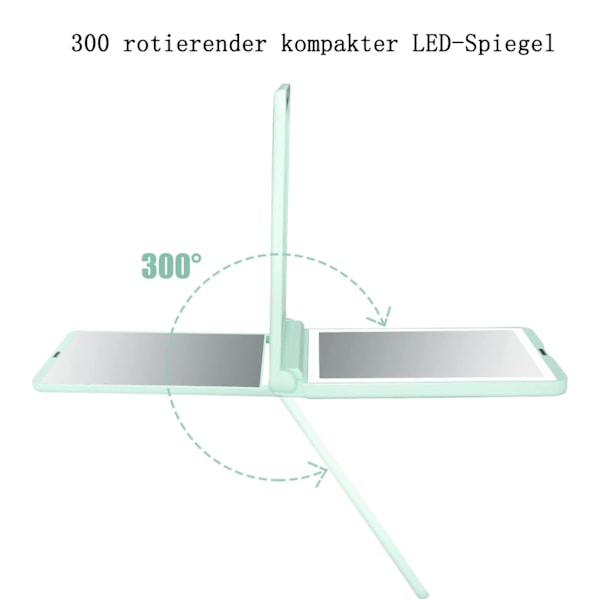 Taitettava taskupeili, LED-USB-käsikäyttöinen peili 2x suurennoksella, 300° taittuva ja 2-puolinen magneettinen kytkin, käsipeili pieni matkustuspeili