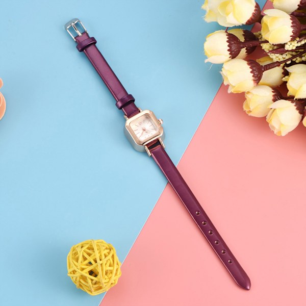 Moderigtigt dame quartz armbåndsur analogt PU armbåndsur (lilla) 0.1