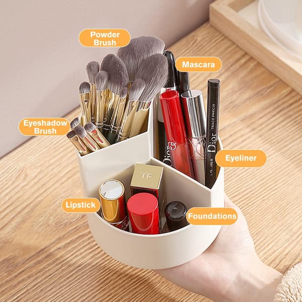 Make-up opbevaringsboks, 360° roterende make-up organizer, 3 rum