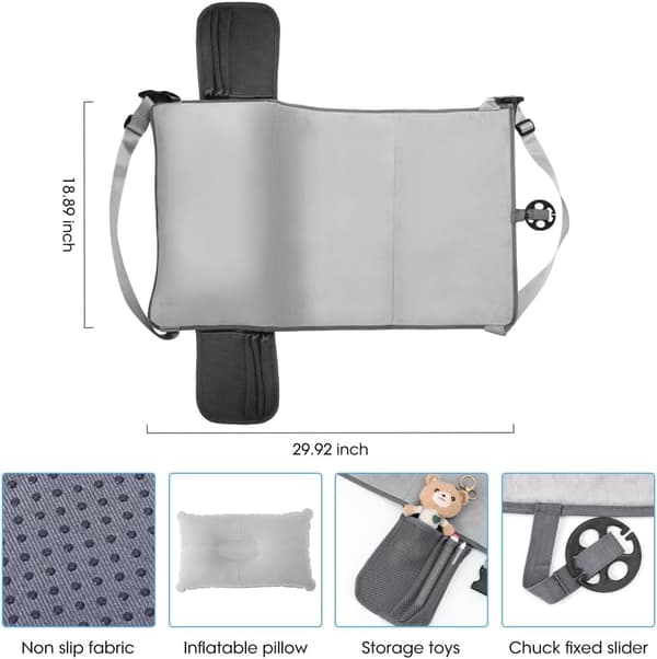 Bärbar Hängmatta för Småbarn på Flygplan med Uppblåsbart Fotstöd Grå 48x78cm