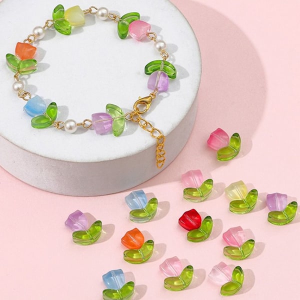 320 stk. Tulipan Blomster Perler Glas Løse Perler Håndlavede