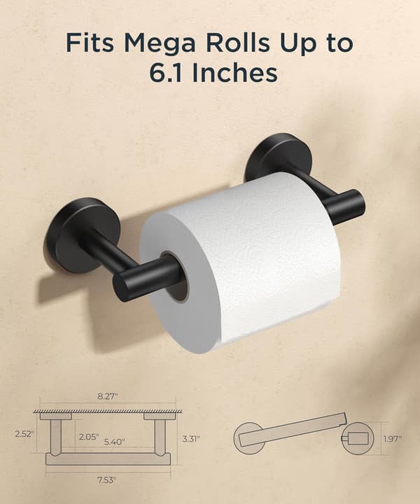 Sort vægmonteret toiletpapirholder, dobbelt stang drejelig moderne kommerciel stil rustfrit stål, mat sort