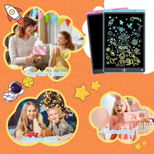 Fargerikt LCD Skrivebrett, 30cm Øyebeskyttende Tegnebrett, Reisegave{HH} Blue, Pink