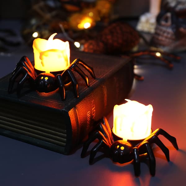 Halloween LED flammeløse telys, 4 flammeløse edderkopplys, fl