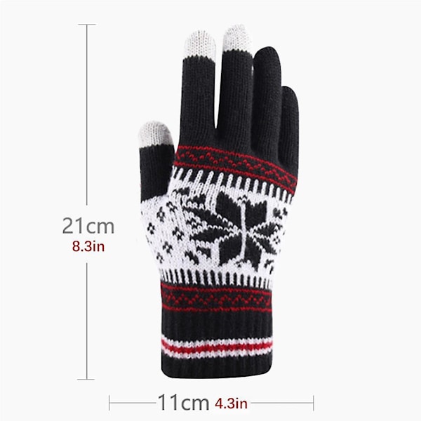 Julhandskar med Snöflingemönster Varma Vinterhandskar med Pekskärmsfunktion