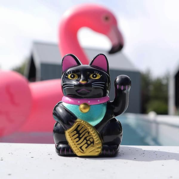Lyckokatt Mini Maneki-neko Heiluttava Kissa Aurinkoenergia 5cm (LGL) Black