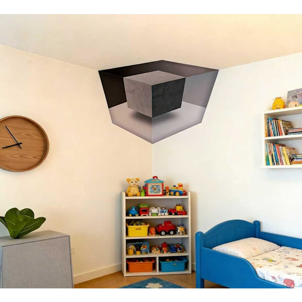 Reality-Bending Wall Art, 3D Wall Art Optical Illusion Corner Wall Decal, Modern Abstract 3D Stereoscopic Cube Sticker Perspective Decor