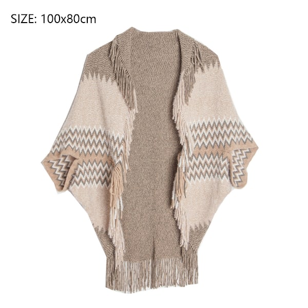 Dam Varm Sjal Wrap Öppen Framsida Poncho Cape Färgblock Sjal Vinterkofta Wrap Tryckta Ponchos för Kvinnor