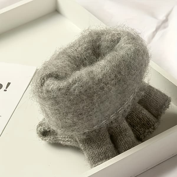 1 par cashmere clamshell-handsker til mænd og kvinder - varme strikkede halvfinger-touchscreen-handsker med elastisk pasform, maskinvaskbare, ideelle til cykling Deep Gray