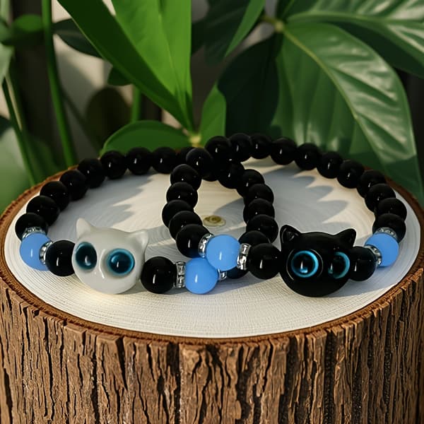 2 stk. Elastiske pararmbånd med kattehode, glødende, justerbare smykker Color 2
