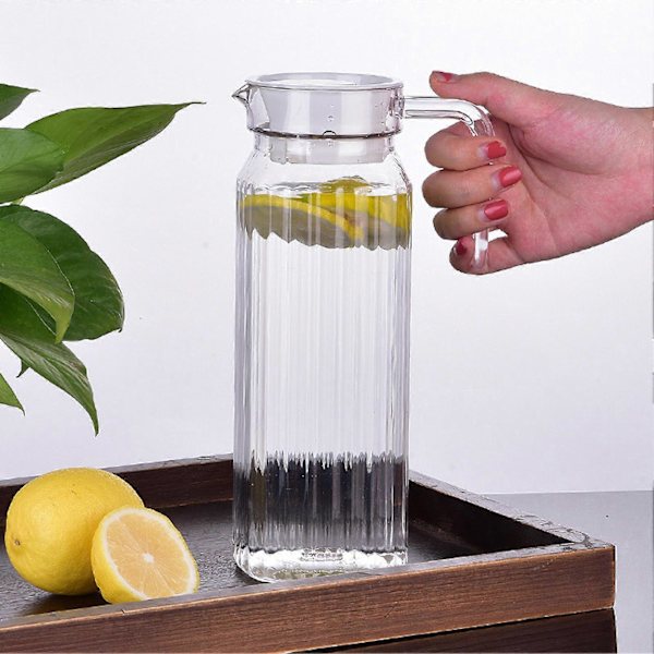 stk. Køleskab Glaskande med Låg Fødevaregodkendt Spildfri Tud Design Transparent Kaffe Mælk Juice Kande Db{hh}