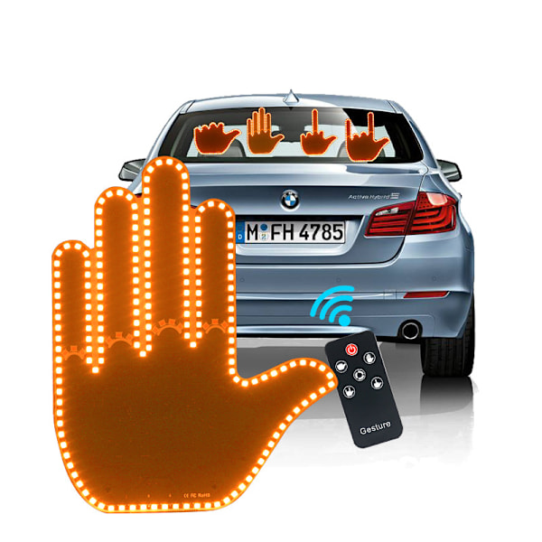 Sjove Håndbevægelseslys - Sjove LED Nummerpladelys til Bagruden med Fjernbetjening, Finger LED Lys til Bil. Model B B