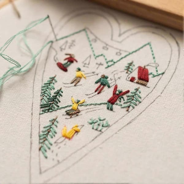 DIY Hjertebroderi Julepynt Broderisæt, Håndbroderet Juletræsvedhæng Hjerte Korsstingssæt