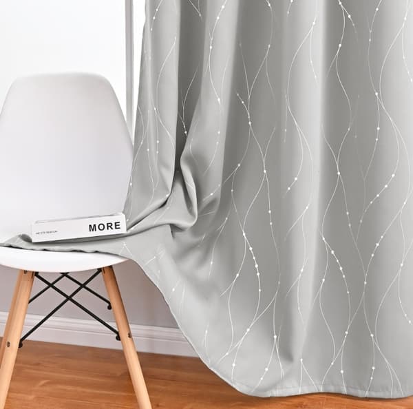 Grå mörkläggningsgardiner med ringar 100x200 cm vågigt mönster texturerade fönsterdraperier för sovrum vardagsrum en panel