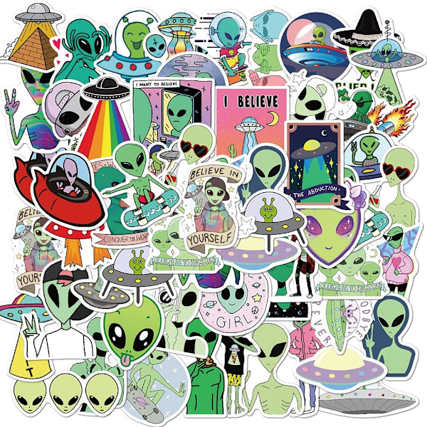 Aliens Klistermärken för Vattenflaskor Laptops, 50 st Vinyl Vattentäta Estetiska Rymd UFO Dekaler för Scrapbook Dator Telefon Gitarr Bagage