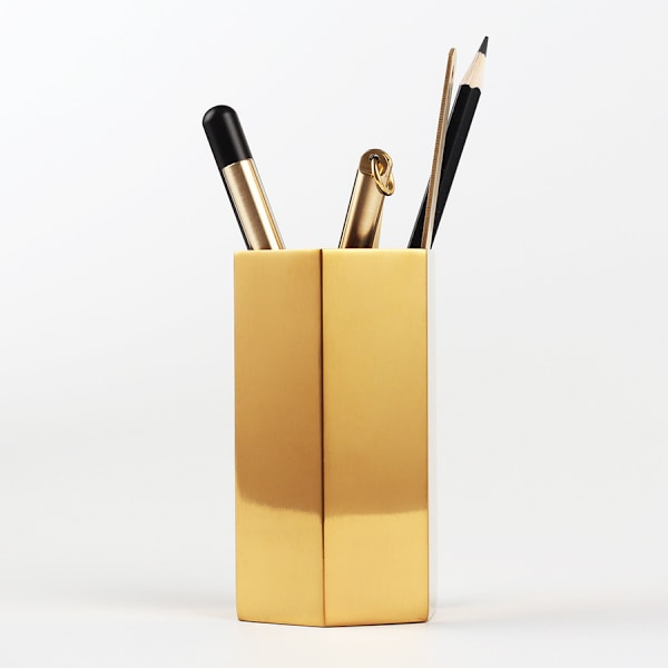 Guld Hexagonal Pennhållare Ornament Kontorsmaterial Organizer Skrivbord