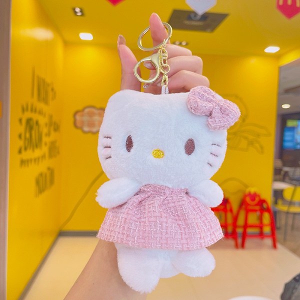 Sarjakuva Kuromi -nukke koululaukun riipus nukke pehmolelu pari avaimenperä laukun riipus Plush Chanel Style KT Cat-Pink 11cm (with keychain)