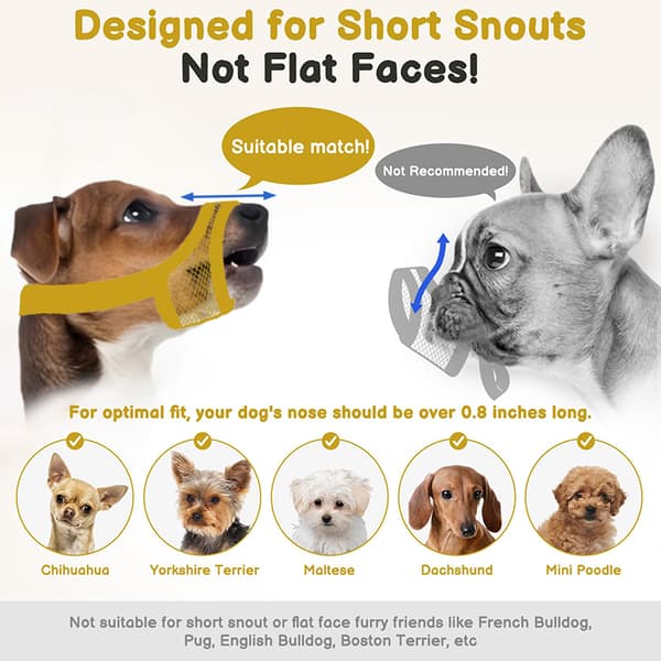 Mesh Muzzle for Short Snout Dogs Small to Medium Anti-Bite Black XS