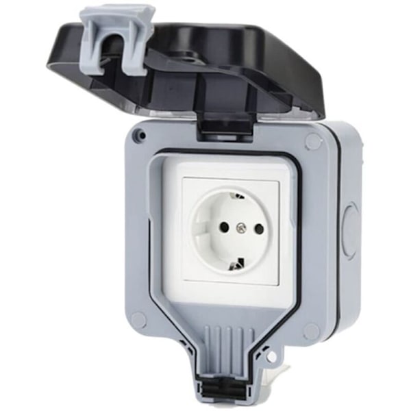 IP66 Waterproof Socket with Switch and Waterproof Junction Box, Outdoor Dustproof Wall Socket for Kitchen, Bathroom, Garage, Pool, etc.