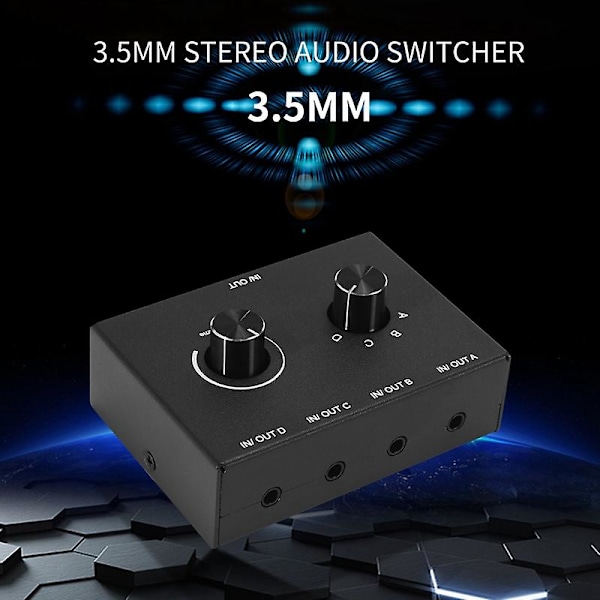 4-portars ljudomkopplare, 3,5 mm ljudomkopplare, stereo aux-ljudväljare, 4 ingångar 1 utgång/1 ingång 4 utgångar
