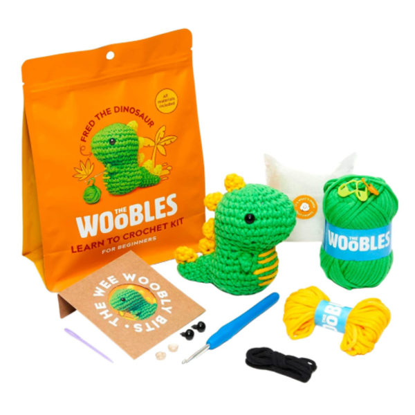 Woobles Nybörjar Kit för Virkning i Simple Pea Garn, som Visats på Shark Tank Penguin dinosaur