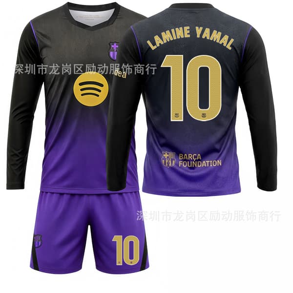 Fodboldtrøje Langærmet Sort Lilla Nummer 10 Moderne Sæt Number 10 Yamal wearing socks #twenty two
