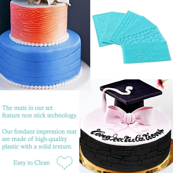 6 st Präglingsmatta Fondant Textur Prägling Bakform Tårtdekoration Gipsform