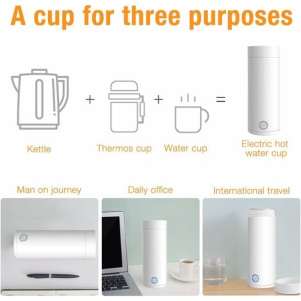Elkedel, 400ML Elektrisk Rejsekedel, 3 i 1 Mini Kedel og Mini Termokande, 300W Rustfri Stålkedel til Te, Mælk, Kaffe