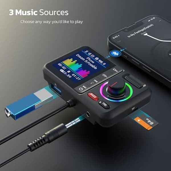 Bluetooth Bil FM-senderadapter V5.0 - Trådløs lydadapter med stort display - Håndfri opkald USB-oplader til bilradio