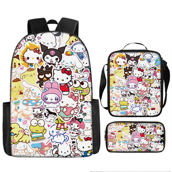 Tecknad Kuromi tredelat set Cinnamon dog KT katt tecknad grund- och gymnasieelever skolväska barnryggsäck 8 Backpack
