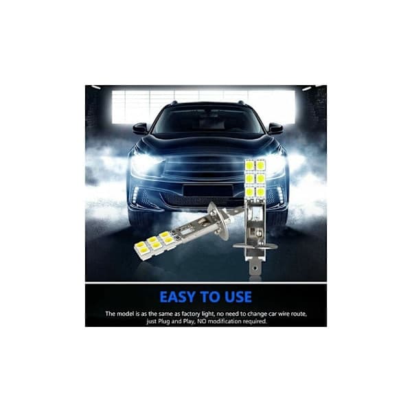 4 stk LED H1 LED 12V 6000K Hvit 55W LED Bil Tåkelys Kjørelys LED Frontlyspære