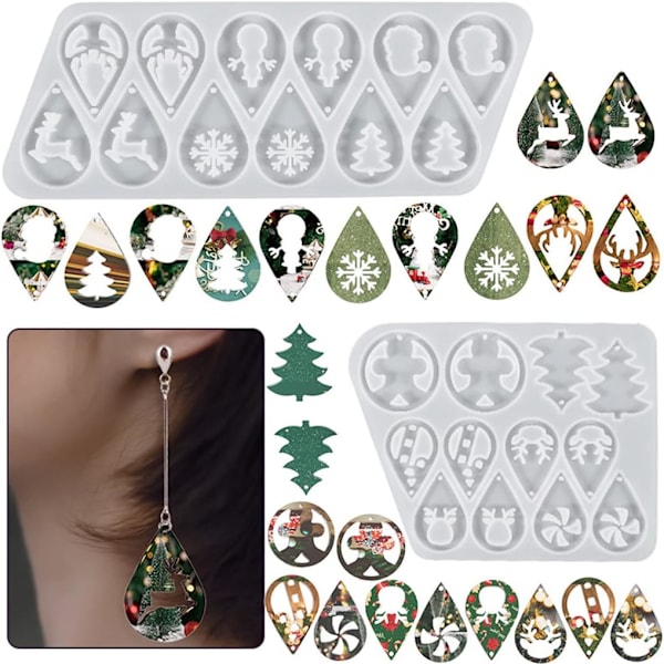 Pack Christmas Molds for Resin Earrings, Pendant Silicone Mold Earrings Molds DIY Casting Christmas Tree 12 Pairs (Christmas Molds)