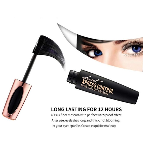 Mascara lavet af 4D silkefibre for vandfast, luksuriøs længere, tykkere, fyldigere vipper og naturligt udseende vippe extensions, 2 stk.
