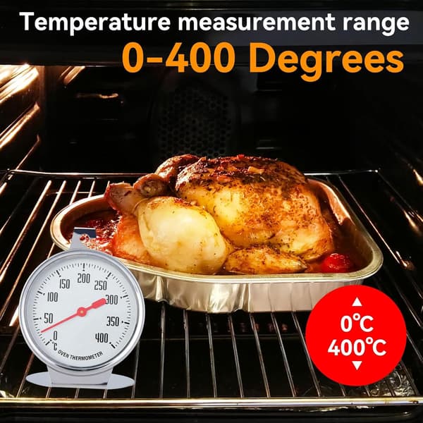 Ovntermometer 0-400°C Rustfrit Stål Ur Madlavning Grill Termometer Med Krog Til Køkken Hjem Sølv